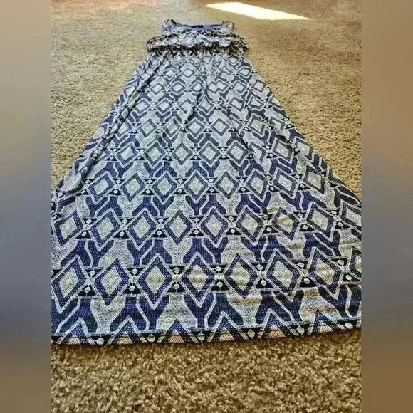 Naif Bohemian Sleeveless Blue & White Maxi Dress w/ Empire Waist, Size Large - Picture 5 of 6